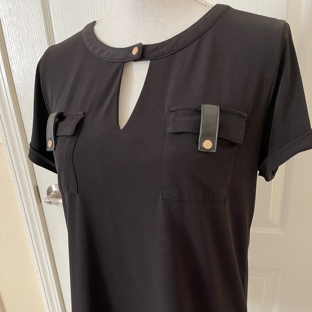 Anne Klein Black Top - Leather & Gold Details